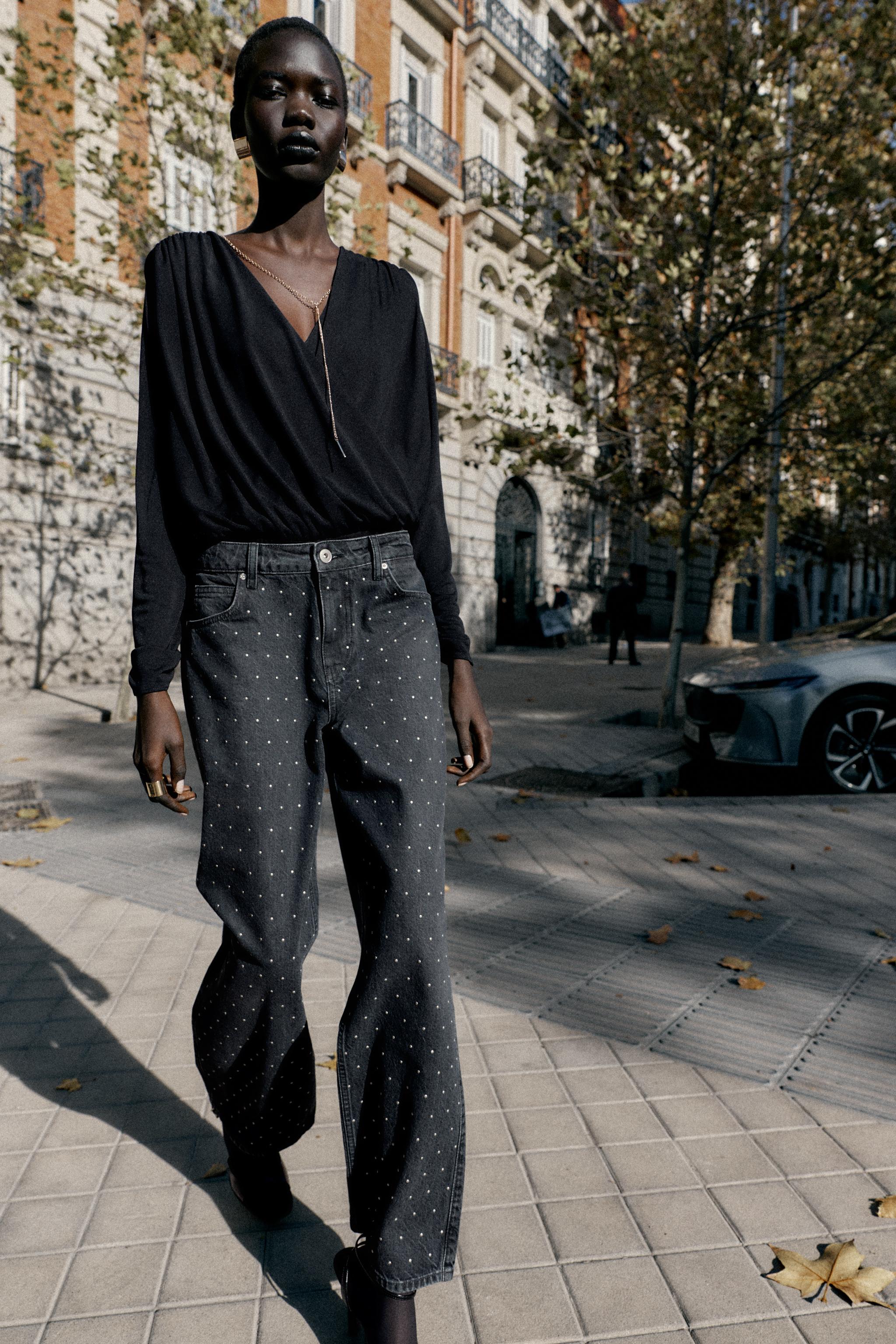 Z1975 HIGH WAIST LOOSE STRAIGHT JEANS WITH SPARKLE